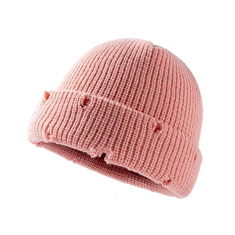 Distressed Knitted Fisherman Beanie Cap