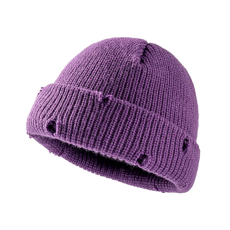 Distressed Knitted Fisherman Beanie Cap