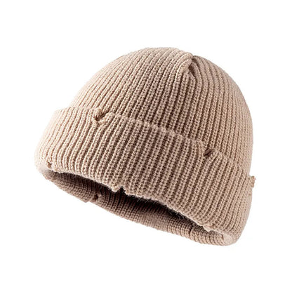 Distressed Knitted Fisherman Beanie Cap