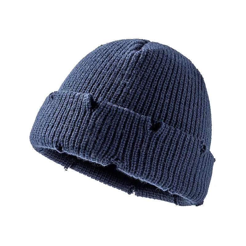 Distressed Knitted Fisherman Beanie Cap