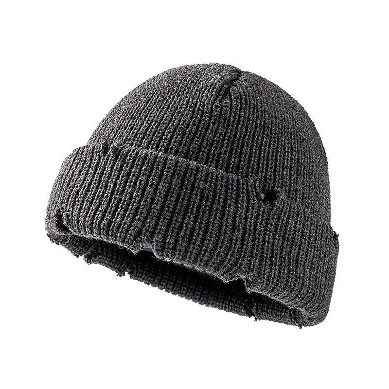 Distressed Knitted Fisherman Beanie Cap
