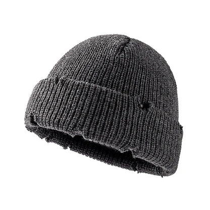 Distressed Knitted Fisherman Beanie Cap