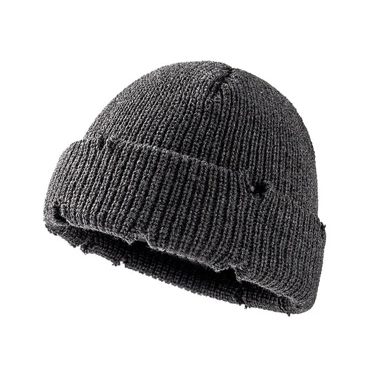Distressed Knitted Fisherman Beanie Cap