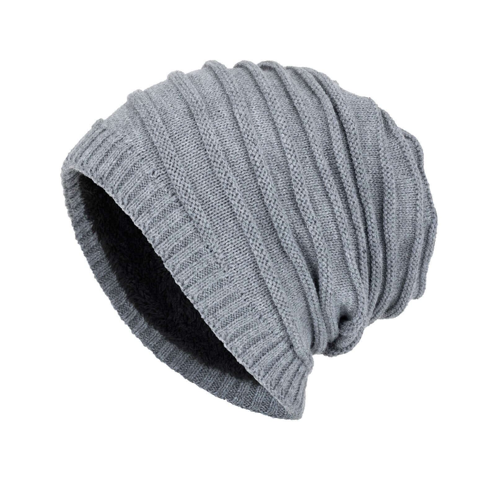 Twist Knit Slouch Beanie (Fleece Lined) Imageh