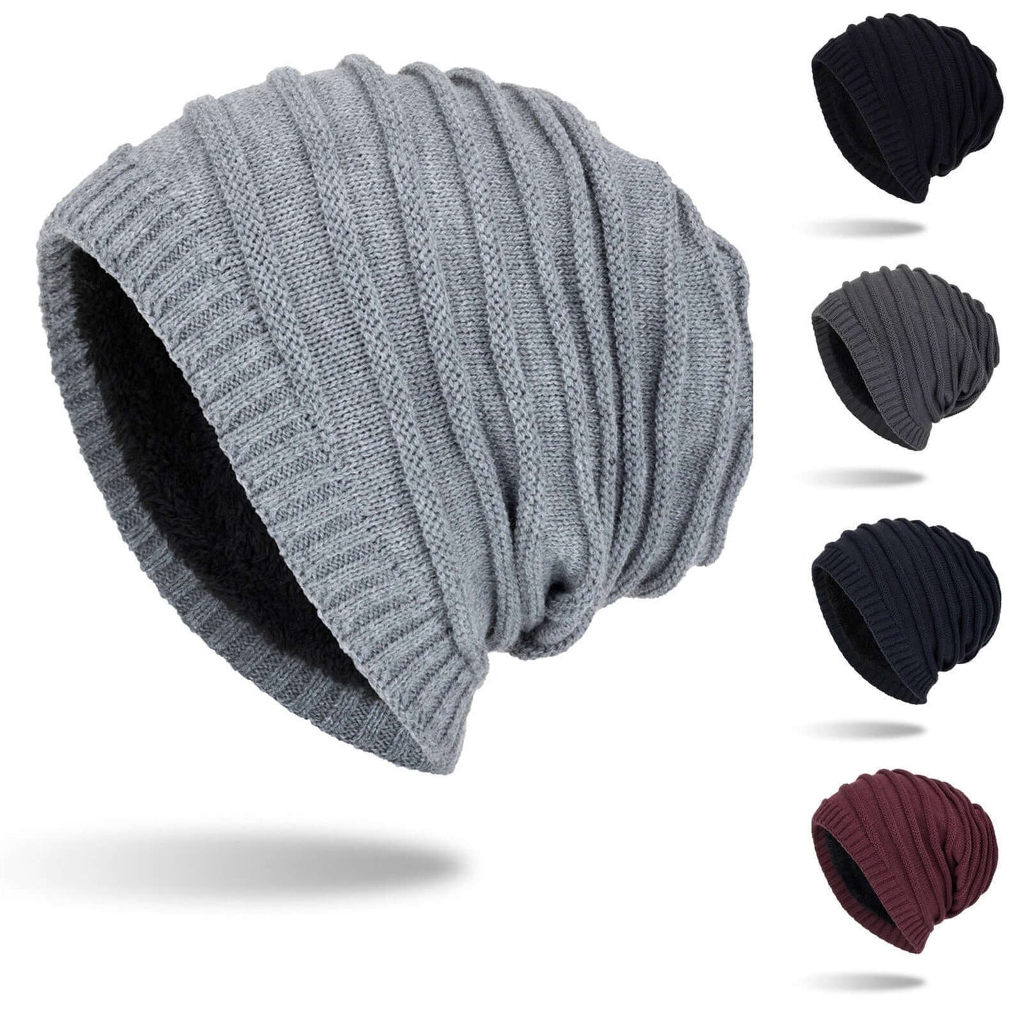 Twist Knit Slouch Beanie (Fleece Lined) Image